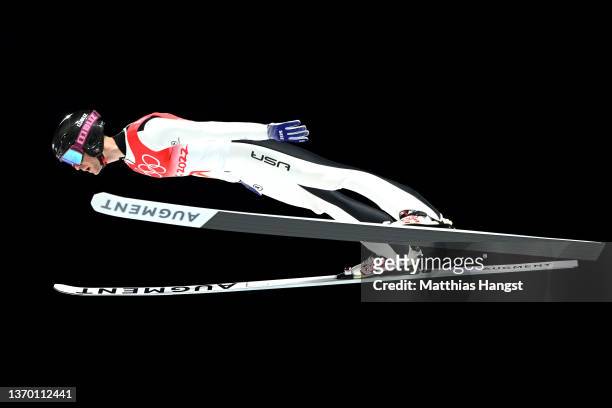 Casey Larson of Team United States competes during the Men's Large Hill Individual first Round for Competition on Day 8 of Beijing 2022 Winter...
