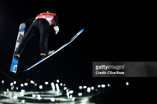 Cene Prevc of Team Slovenia competes during the Men's Large Hill Individual First Round for Competition on Day 8 of Beijing 2022 Winter Olympics at...