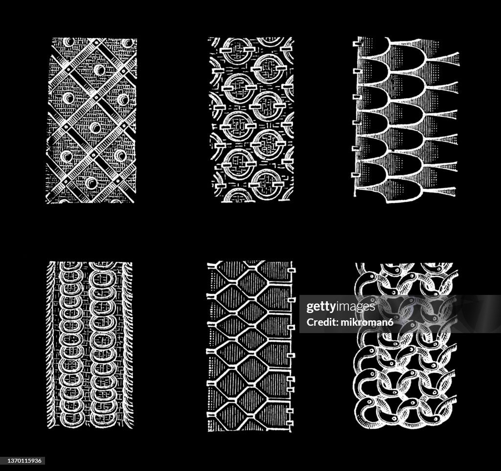 Chainmail Basic Structure Old Engraving Illustration Of Textile Structures Of Chainmail High-Res ...