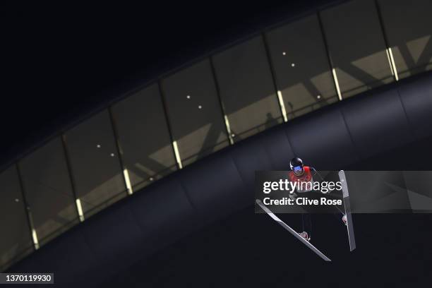 Antti Aalto of Team Finland competes during the Men's Large Hill Individual Final Round for Competition on Day 8 of Beijing 2022 Winter Olympics at...