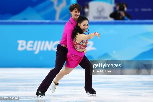 Misato Komatsubara and Tim Koleto of Team Japan skate during the Ice Dance Rhythm Dance on day eight of the Beijing 2022 Winter Olympic Games at...