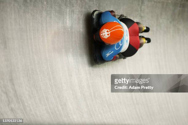 Hannah Neise of Team Germany slides during the Women's Skeleton heat 3 on day eight of Beijing 2022 Winter Olympic Games at National Sliding Centre...