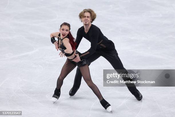 Diana Davis and Gleb Smolkin of Team ROC skate during the Ice Dance Rhythm Dance on day eight of the Beijing 2022 Winter Olympic Games at Capital...