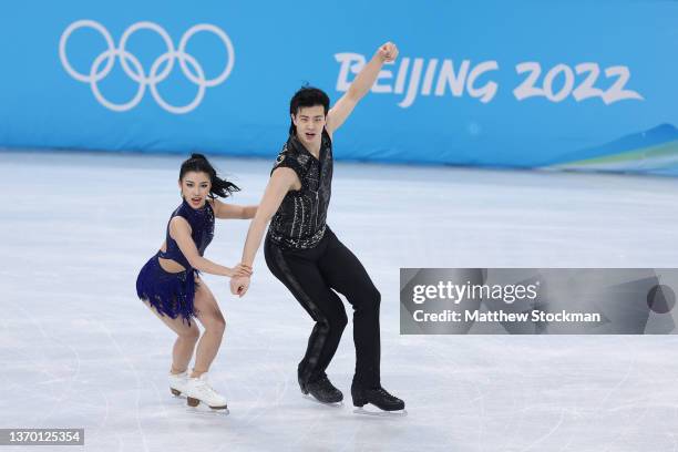 Shiyue Wang and Xinyu Liu of Team China skate during the Ice Dance Rhythm Dance on day eight of the Beijing 2022 Winter Olympic Games at Capital...