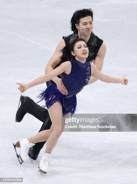 Shiyue Wang and Xinyu Liu of Team China skate during the Ice Dance Rhythm Dance on day eight of the Beijing 2022 Winter Olympic Games at Capital...