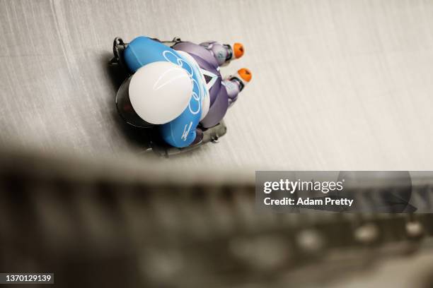 Katie Tannenbaum of Team US Virgin Islands slides during the Women's Skeleton heat 3 on day eight of Beijing 2022 Winter Olympic Games at National...