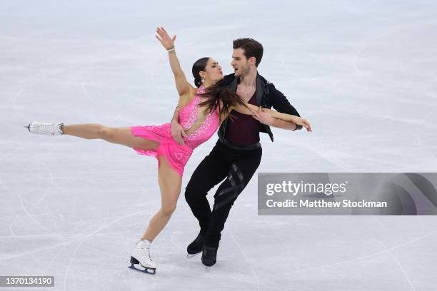 Laurence Fournier Beaudry and Nikolaj Soerensen of Team Canada skate during the Ice Dance Rhythm Dance on day eight of the Beijing 2022 Winter...