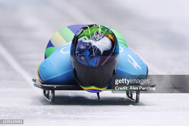 Nicole Rocha Silveira of Team Brazil slides during the Women's Skeleton heat 4 on day eight of Beijing 2022 Winter Olympic Games at National Sliding...