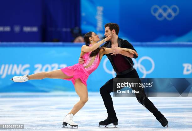 Laurence Fournier Beaudry and Nikolaj Soerensen of Team Canada skate during the Ice Dance Rhythm Dance on day eight of the Beijing 2022 Winter...
