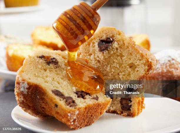 Chocolate Chip Corn Muffins With Honey High-Res Stock Photo