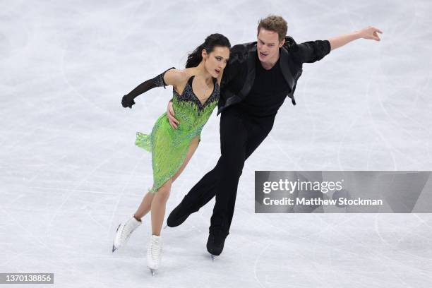 Madison Chock and Evan Bates of Team United States skate during the Ice Dance Rhythm Dance on day eight of the Beijing 2022 Winter Olympic Games at...