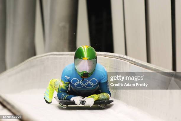 Jaclyn Narracott of Team Australia slides during the Women's Skeleton heat 4 on day eight of Beijing 2022 Winter Olympic Games at National Sliding...