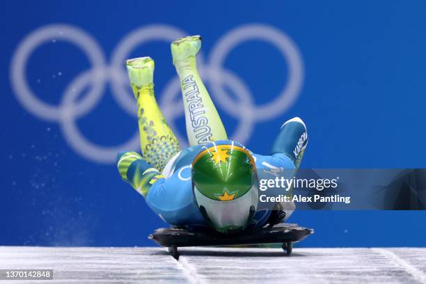 Jaclyn Narracott of Team Australia slides during the Women's Skeleton heat 4 on day eight of Beijing 2022 Winter Olympic Games at National Sliding...