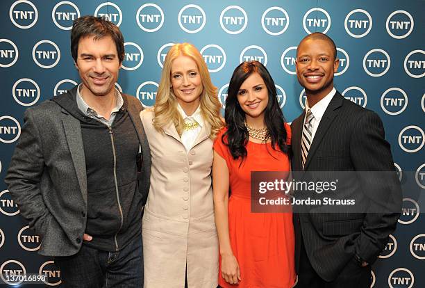 Actors Eric McCormack, Kelly Rowan, Rachael Leigh Cook and Arjay Smith of "Perception" attend the 2012 Turner TCA at the Langham Hotel on January 14,...