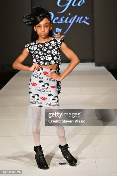 Model walks the runway wearing Glam2Glo Designz during the NYFW hiTechMODA Season 7 Réversion #noapology show at The Edison Ballroom on February 12...