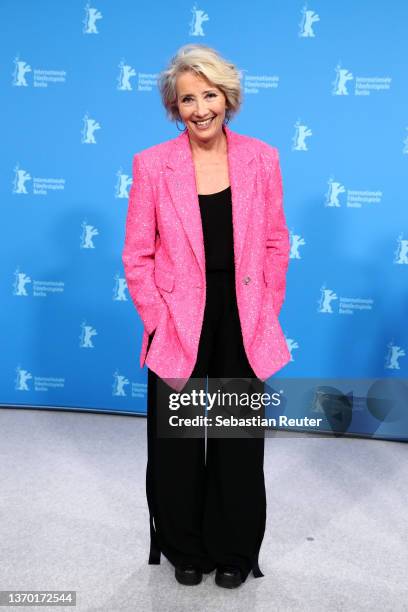 Actress Emma Thompson poses at the "Good Luck to You, Leo Grande" photocall during the 72nd Berlinale International Film Festival Berlin at Grand...