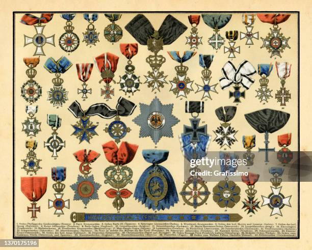 collection of different medal awards of the world 1898 - military medal stock illustrations