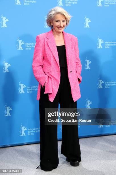 Actress Emma Thompson poses at the "Good Luck to You, Leo Grande" photocall during the 72nd Berlinale International Film Festival Berlin at Grand...