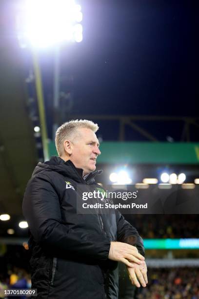 Norwich City Manager Dean Smith during Premier League match between Norwich City and Manchester City at Carrow Road on February 12, 2022 in Norwich,...