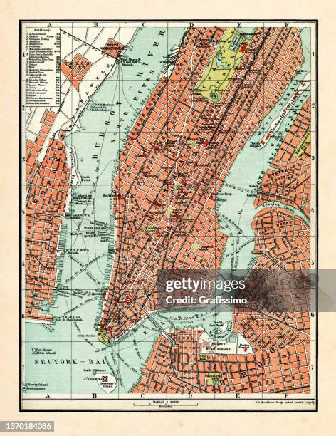 antique map of new york city 1898 - archival nyc stock illustrations