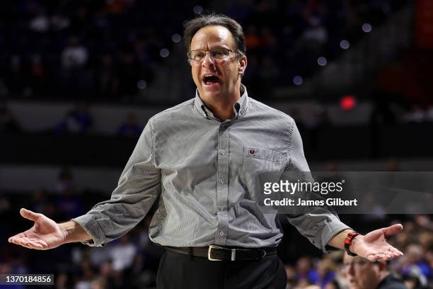Head coach Tom Crean of the Georgia Bulldogs reacts to a call during the second half of a game against the Florida Gators at the Stephen C. O'Connell...