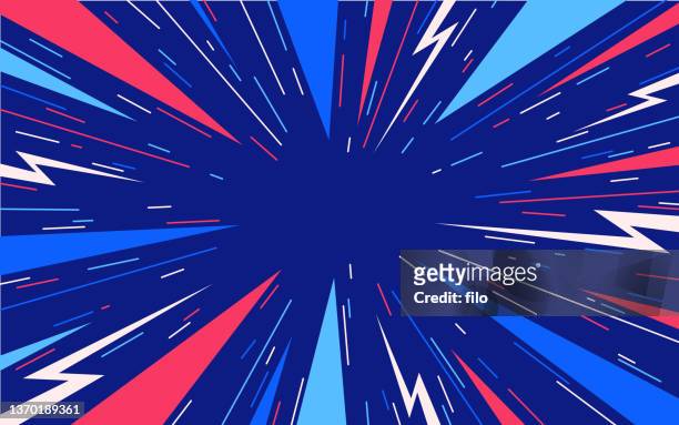 ilustraciones, imágenes clip art, dibujos animados e iconos de stock de abstract blast excitement explosion lightning bolt fondo patriótico - anime