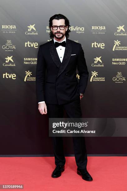 Alvaro Morte attends Goya Cinema Awards 2022 red carpet at Palau de les Arts on February 12, 2022 in Valencia, Spain.