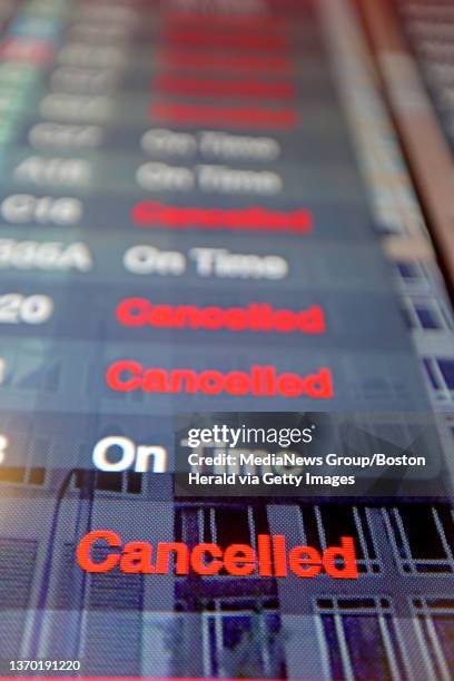 February 4: Canceled flights, plane de-icing and runway clearing at Logan Int. Airport on February 4, 2022 in BOSTON, Massachusetts.