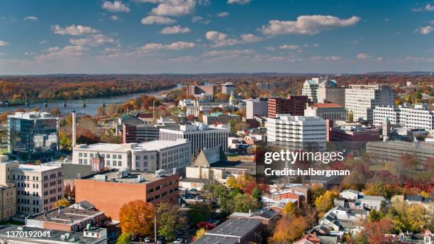 drone shot of downtown trenton, new jersey with capitol in the distance - jersey stock pictures, royalty-free photos & images