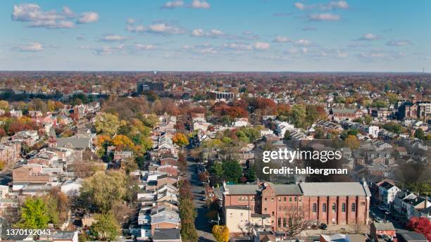 aerial shot of residential community in trenton, new jersey - trenton new jersey stock pictures, royalty-free photos & images