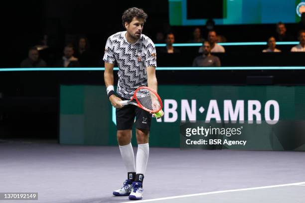 Robin Haase of The Netherlands in action during his match with Matwe Middelkoop of The Netherlands against Nicolas Mahut of France and Fabrice Martin...