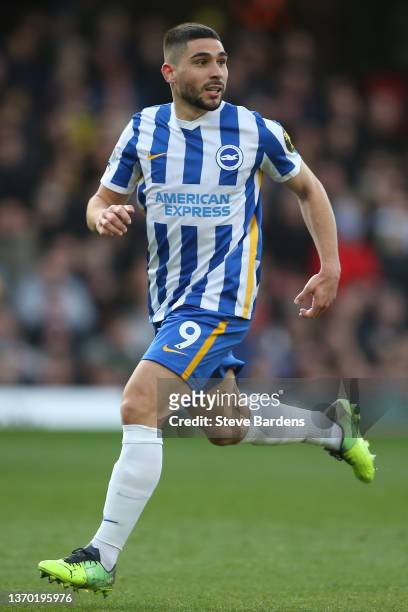Neal Maupay of Brighton & Hove Albion during the Premier League match between Watford and Brighton & Hove Albion at Vicarage Road on February 12,...
