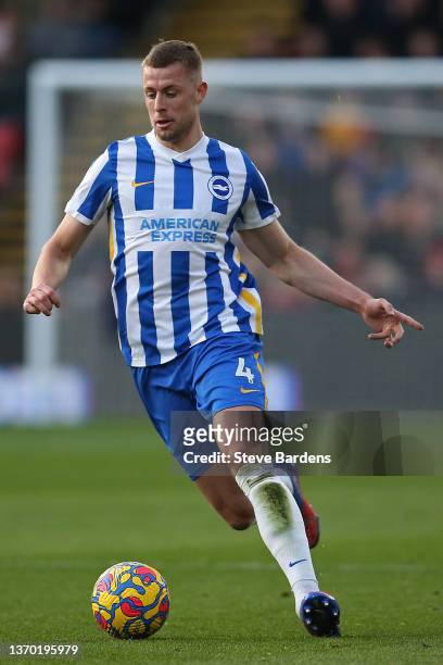 Adam Webster of Brighton & Hove Albion on the ball during the Premier League match between Watford and Brighton & Hove Albion at Vicarage Road on...