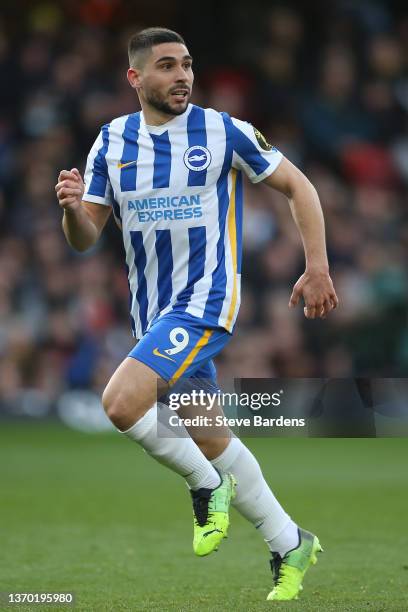 Neal Maupay of Brighton & Hove Albion during the Premier League match between Watford and Brighton & Hove Albion at Vicarage Road on February 12,...