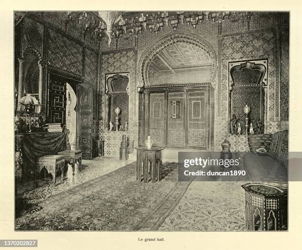 grand hall of pedro gailhard's moorish house, architecture, 19th century - french culture stock illustrations stock illustrations