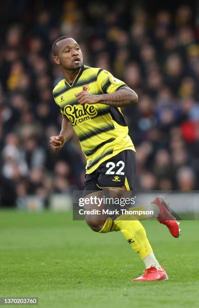 Samir of Watford in action during the Premier League match between Watford and Brighton & Hove Albion at Vicarage Road on February 12, 2022 in...