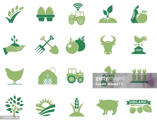 agriculture and farming icons on a transparent background - wind energy storage stock illustrations