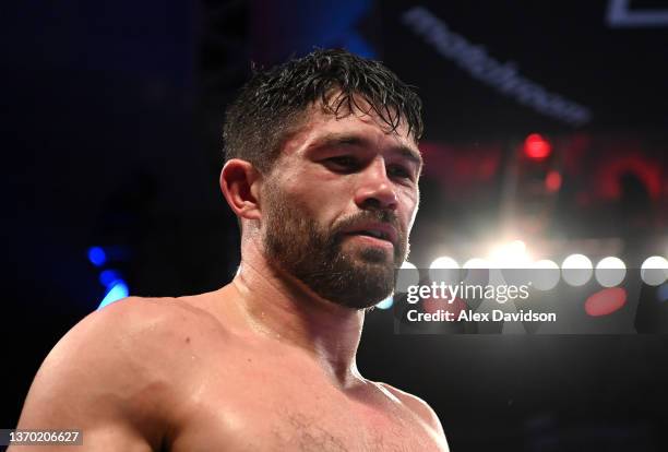 John Ryder looks on following victory in the super-middleweight fight between Daniel Jacobs and John Ryder at Alexandra Palace on February 12, 2022...