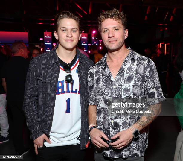 Deacon Reese Phillippe and Ryan Phillippe attend Michael Rubin's 2022 Fanatics Super Bowl Party on February 12, 2022 in Culver City, California.
