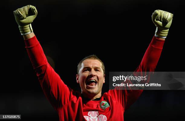 Paul Robinson of Blackburn celebrates during the Barclays Premier League match between Blackburn Rovers and Fulham at Ewood park on January 14, 2012...