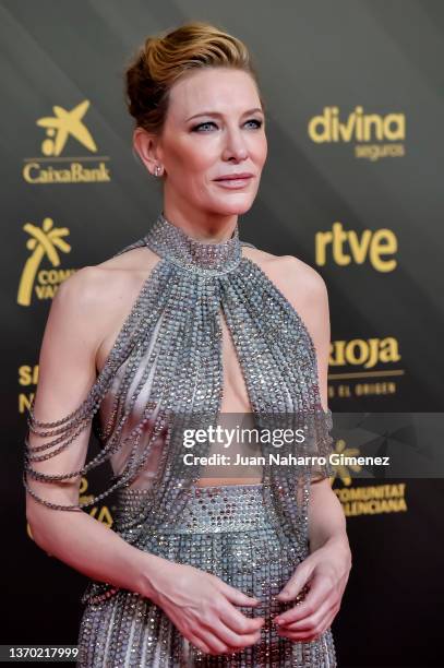 Actress Cate Blanchett attends the Goya Cinema Awards 2022 red carpet at Palau de les Arts on February 12, 2022 in Valencia, Spain.