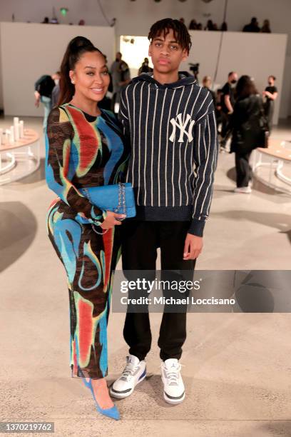 La La Anthony and Kiyan Anthony attend the Kim Shui show during New York Fashion Week: The Shows at Spring Studios on February 12, 2022 in New York...