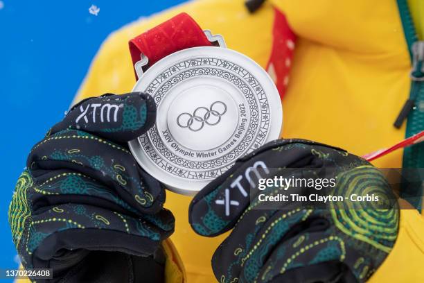 February 13: Jaclyn Narracott of Australia with her silver medal won in the Skeleton event photographed after a press conference at the Olympic Press...