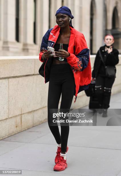 Models seen outside the Victor Glemaud show during New York Fashion Week A/W 2022 on February 12, 2022 in New York City.