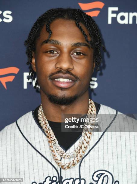Lil Tjay attends the Fanatics Super Bowl Party on February 12, 2022 in Culver City, California.