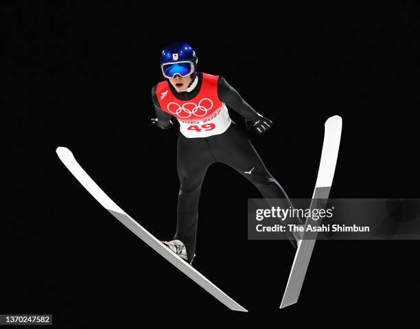 Ryoyu Kobayashi of Team Japan competes in the Men's Large Hill Individual First Round on Day Eight of Beijing 2022 Winter Olympics at National Ski...
