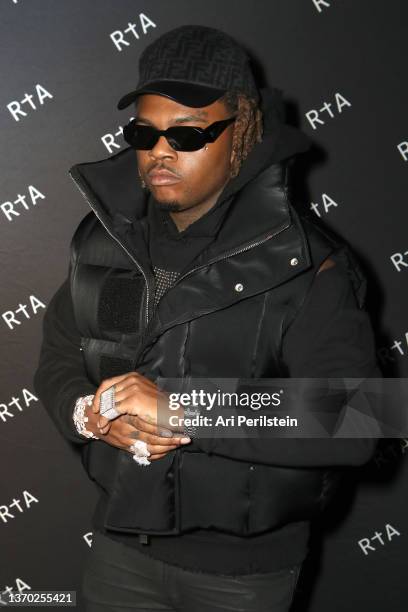 Gunna arrives at RtA x Gunna Superbowl Store Event on February 12, 2022 in West Hollywood, California.