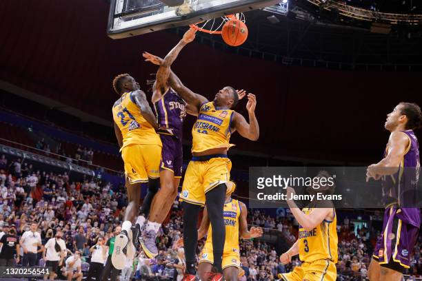 Jaylen Adams of the Kings shoots for the basket during the round 11 NBL match between Sydney Kings and Brisbane Bullets at Qudos Bank Arena on...