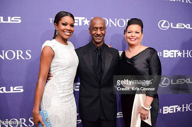 Gabrielle Union, Stephen Hill and Debra Lee attend the BET Honors 2012 at the Warner Theatre on January 14, 2012 in Washington, DC.