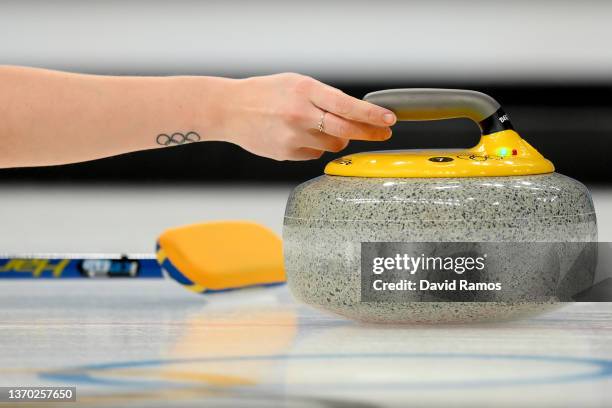 Sara McManus of Team Sweden competes against Team United States during the Women's Curling Round Robin Session on Day 9 of the Beijing 2022 Winter...